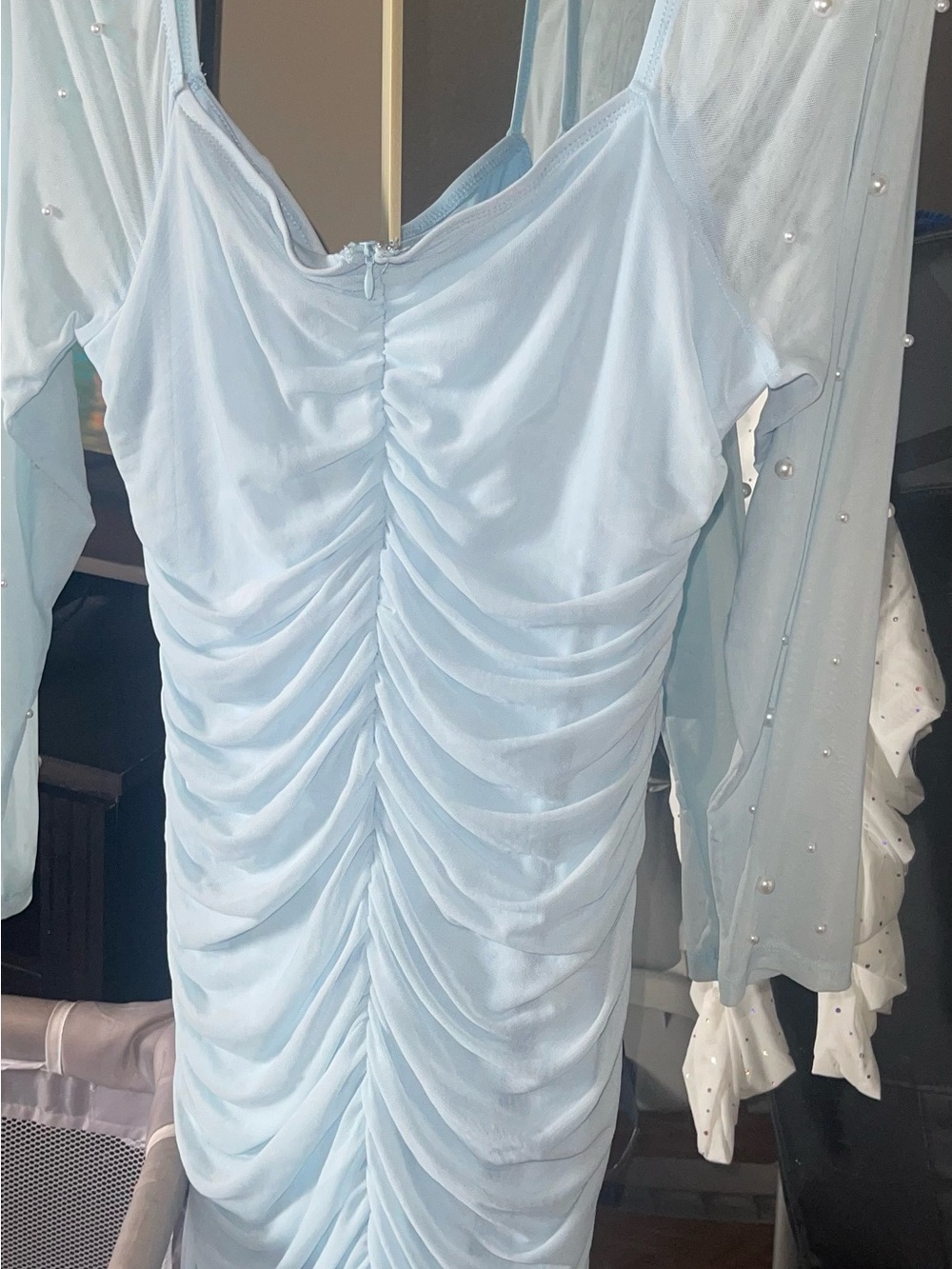 Light Blue Ruched Slip Dress - Women